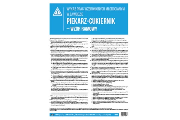Piekarz cukiernik - wykaz prac wzbronionych młodocianym