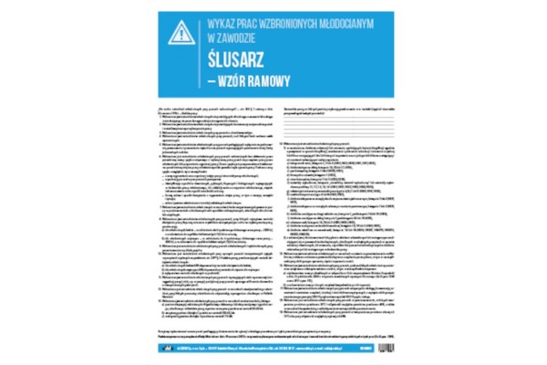 Ślusarz - wykaz prac wzbronionych młodocianym
