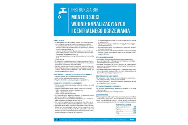 Instrukcja BHP - Monter sieci wodno-kanalizacyjnych i c.o.