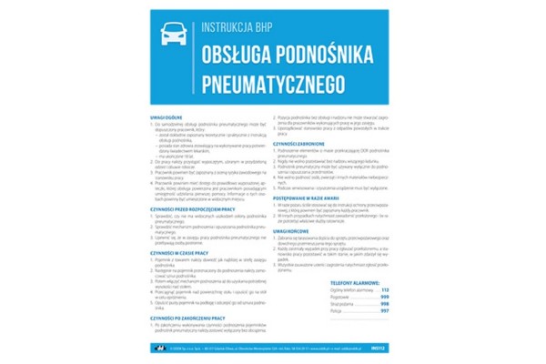 Instrukcja BHP - Obsługa podnośnika pneumatycznego