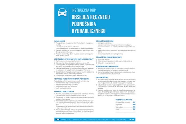 Instrukcja BHP - Obsługa ręcznego podnośnika hydraulicznego