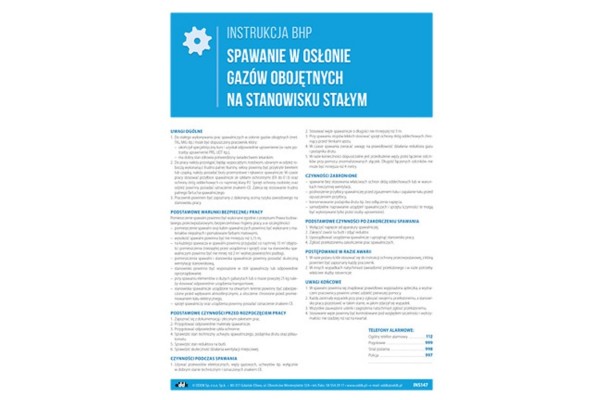 Instrukcja BHP - Spawanie w osłonie gazów obojętnych na stanowisku stałym