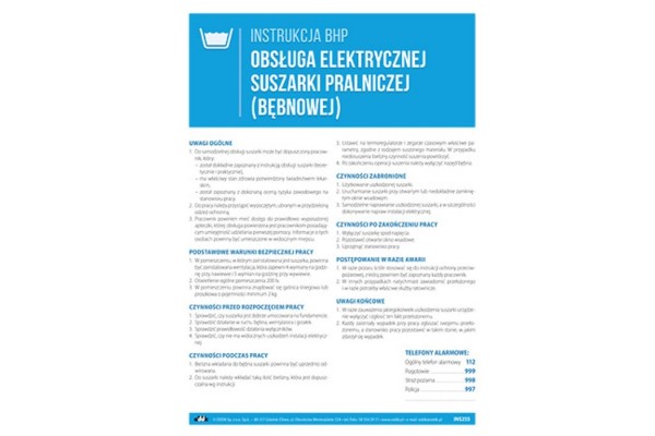 Instrukcja BHP - Obsługa elektrycznej suszarki pralniczej (bębnowej)