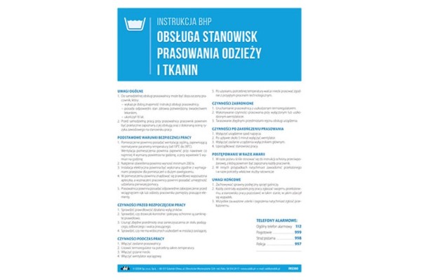 Instrukcja BHP - Obsługa stanowisk prasowania odzieży i tkanin
