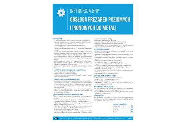 Instrukcja BHP - Obsługa frezarek poziomych i pionowych do metali