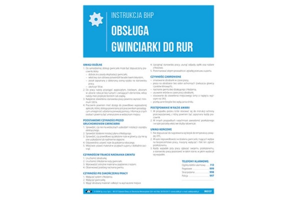Instrukcja BHP - Obsługa gwinciarki do rur