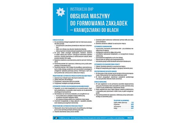 Instrukcja BHP - Obsługa maszyny do formowania zakładek – krawędziarki do blach