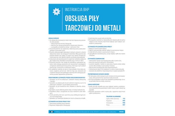 Instrukcja BHP - Obsługa piły tarczowej do metali