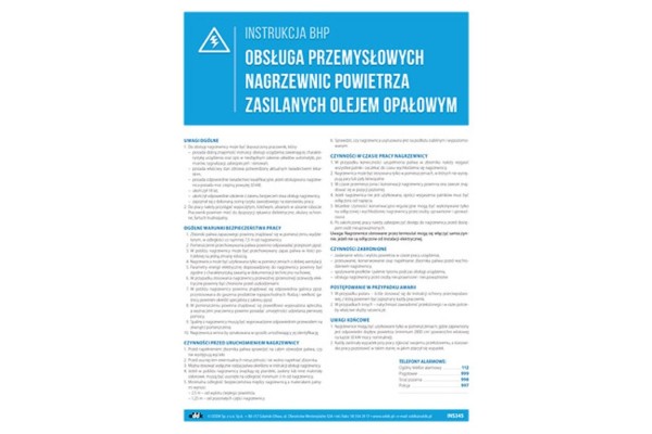 Instrukcja BHP - Obsługa przemysłowych nagrzewnic powietrza zasilanych olejem opałowym