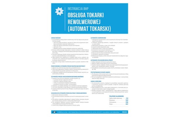 Instrukcja BHP - Obsługa tokarki rewolwerowej (automat tokarski)