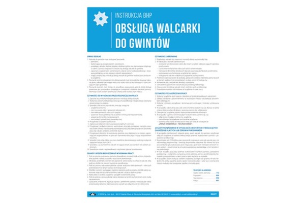 Instrukcja BHP - Obsługa walcarki do gwintów