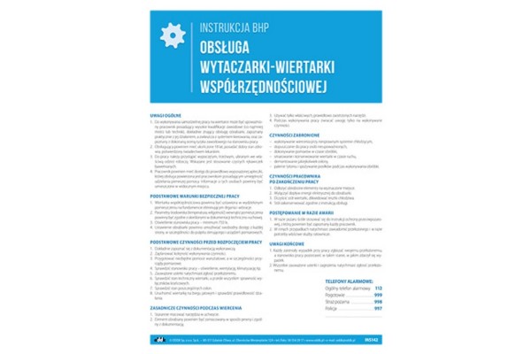 Instrukcja BHP - Obsługa wytaczarki-wiertarki współrzędnościowej