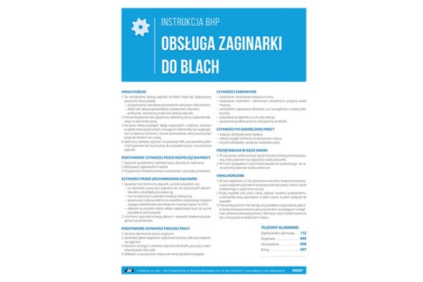Instrukcja BHP - Obsługa zaginarki do blach