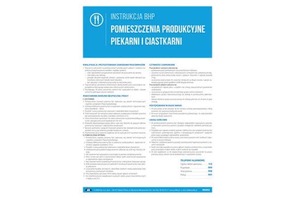 Instrukcja BHP - Pomieszczenia produkcyjne piekarni i ciastkarni