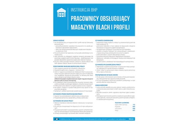 Instrukcja BHP - Pracownicy obsługujący magazyny blach i profili