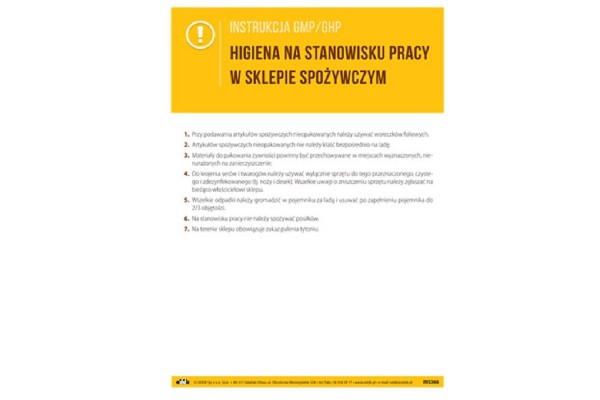 Instrukcja GMP/GHP - Higiena na stanowisku pracy w sklepie spożywczym