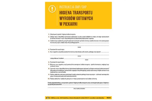 Instrukcja GMP/GHP - Higiena transportu wyrobów gotowych w piekarni