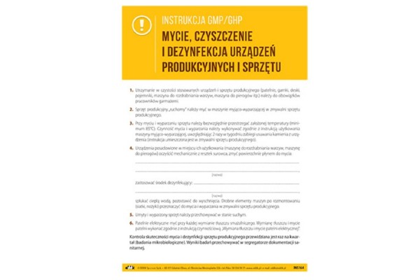 Instrukcja GMP/GHP - Mycie, czyszczenie i dezynfekcja urządzeń produkcyjnych i sprzętu