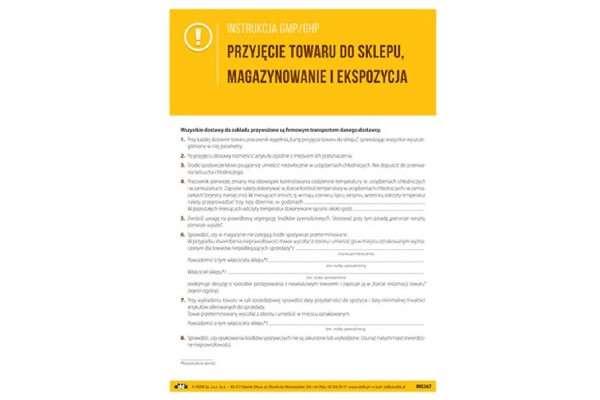 Instrukcja GMP/GHP - Przyjęcie towaru do sklepu, magazynowanie i ekspozycja